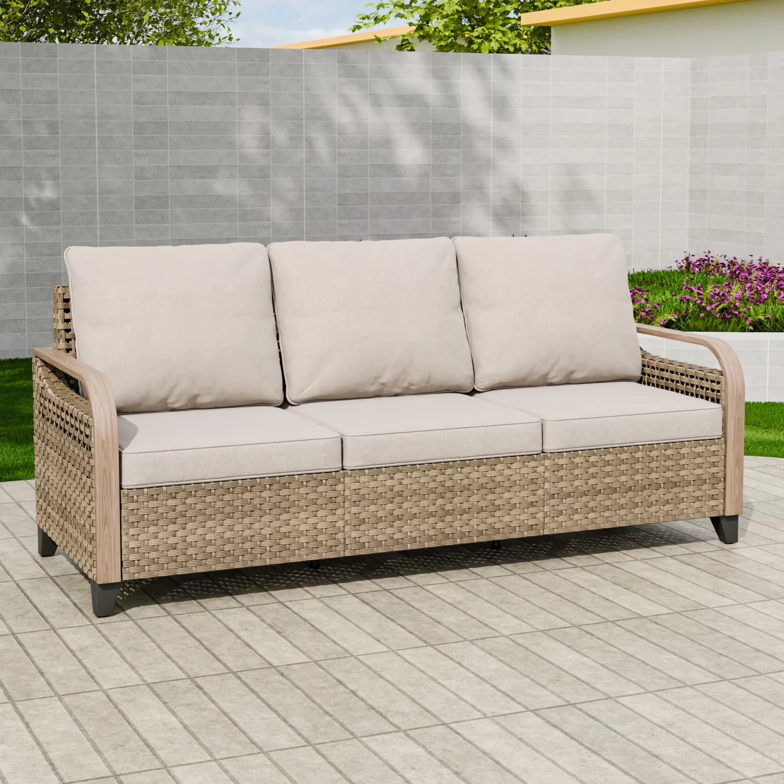 Premium Outdoor Sofas Sectional with Modern, Weather-Resistant - Brown Steel,Wicker Model CB6280