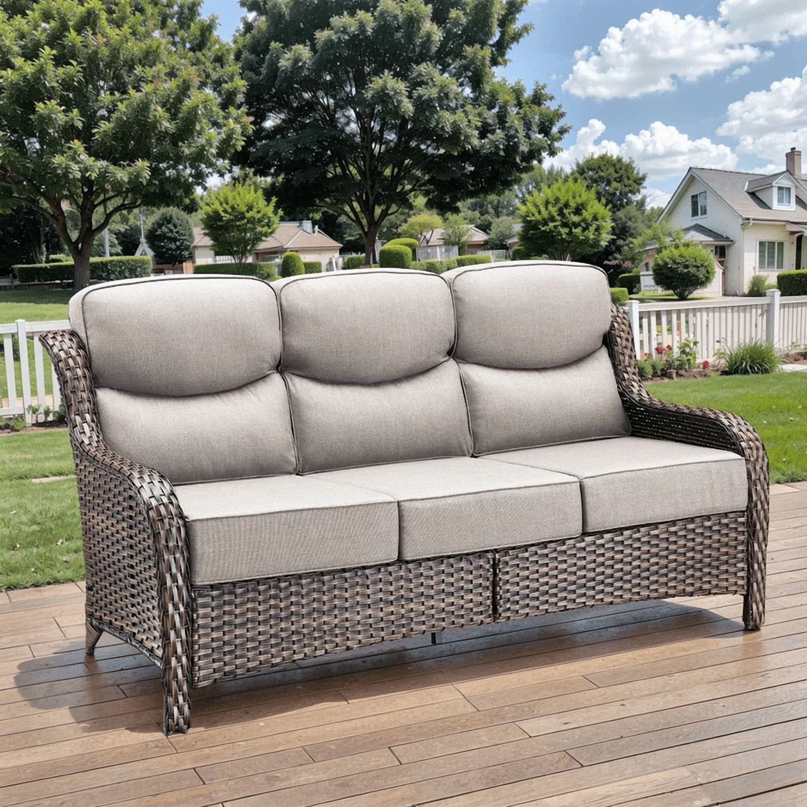 Durable Outdoor Sofas Sectional with Contemporary, 73" Patio High Back Sofa - Steel,Wicker Model 32C25E