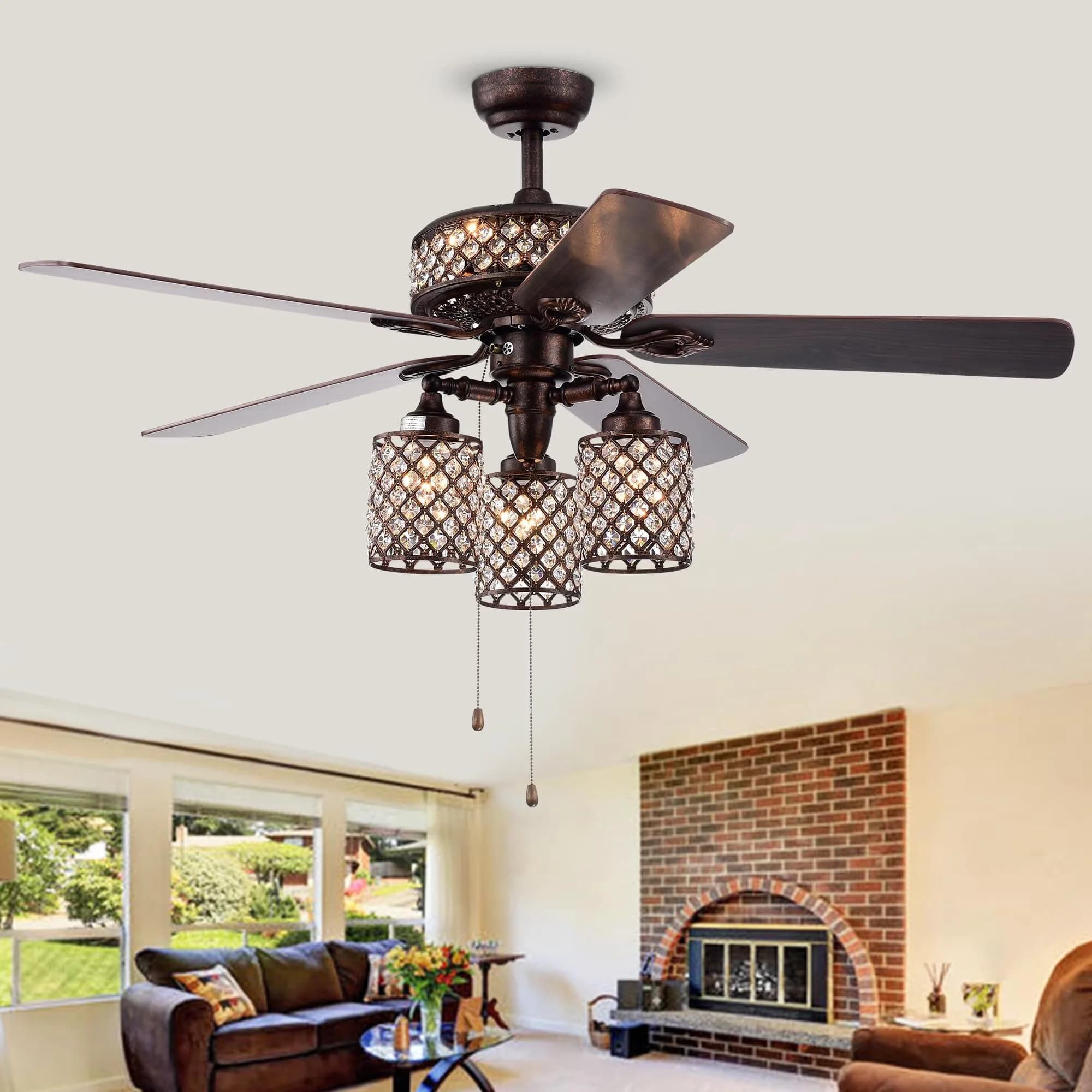 Ceiling Fan Sleek with Incandescent, Reversible Blades - Brown Crystal Model 4296D3