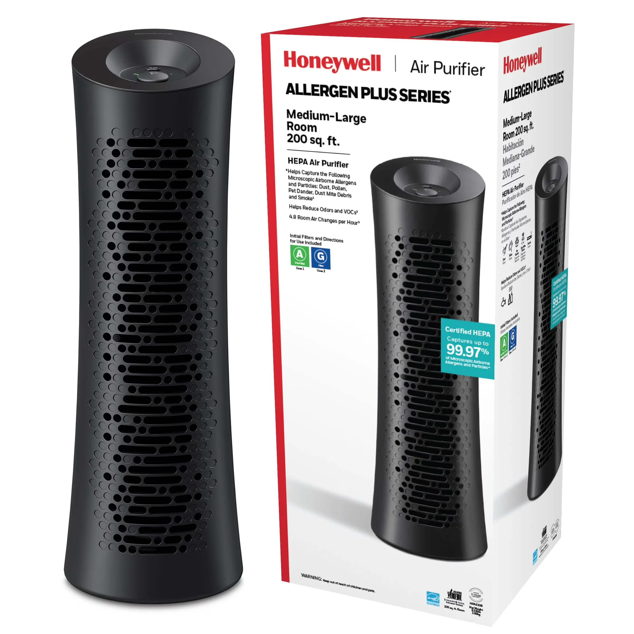 Air Purifier Essential with Variable Speed, Filter Change Indicator - Black for Home Model 11EAB2