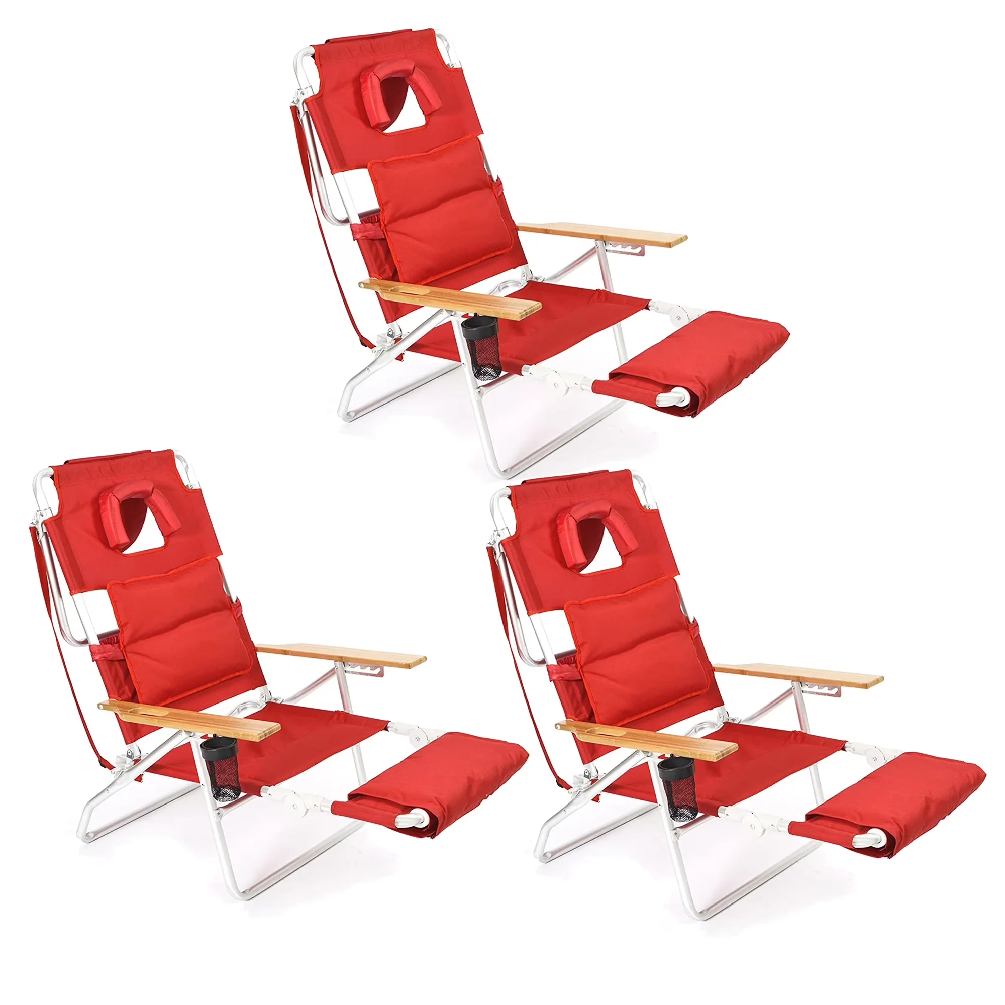 Classic Beach Chair with Weather-Resistant, Red (3 Pack), Ostrich Deluxe 3N1 Padded Sports - Red Model 4E438B