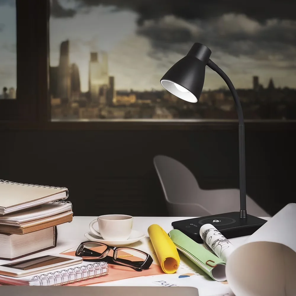 Efficient Desk Lamp with LED, Usb Port, Wireless Charging - Metal Black Model 56B186