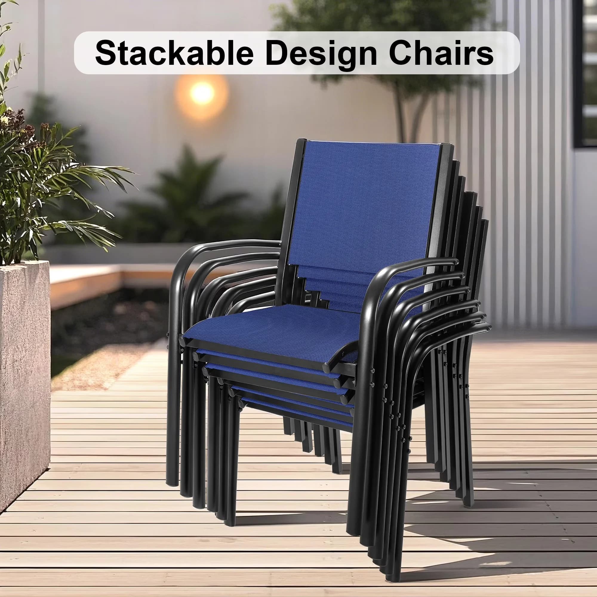 Patio Dining Set Versatile with Storage, Seating Width:16.54'' - Plastic+ Steel Frame 7Pcstextilene-Blue for Small, Garden Model 1C1D26
