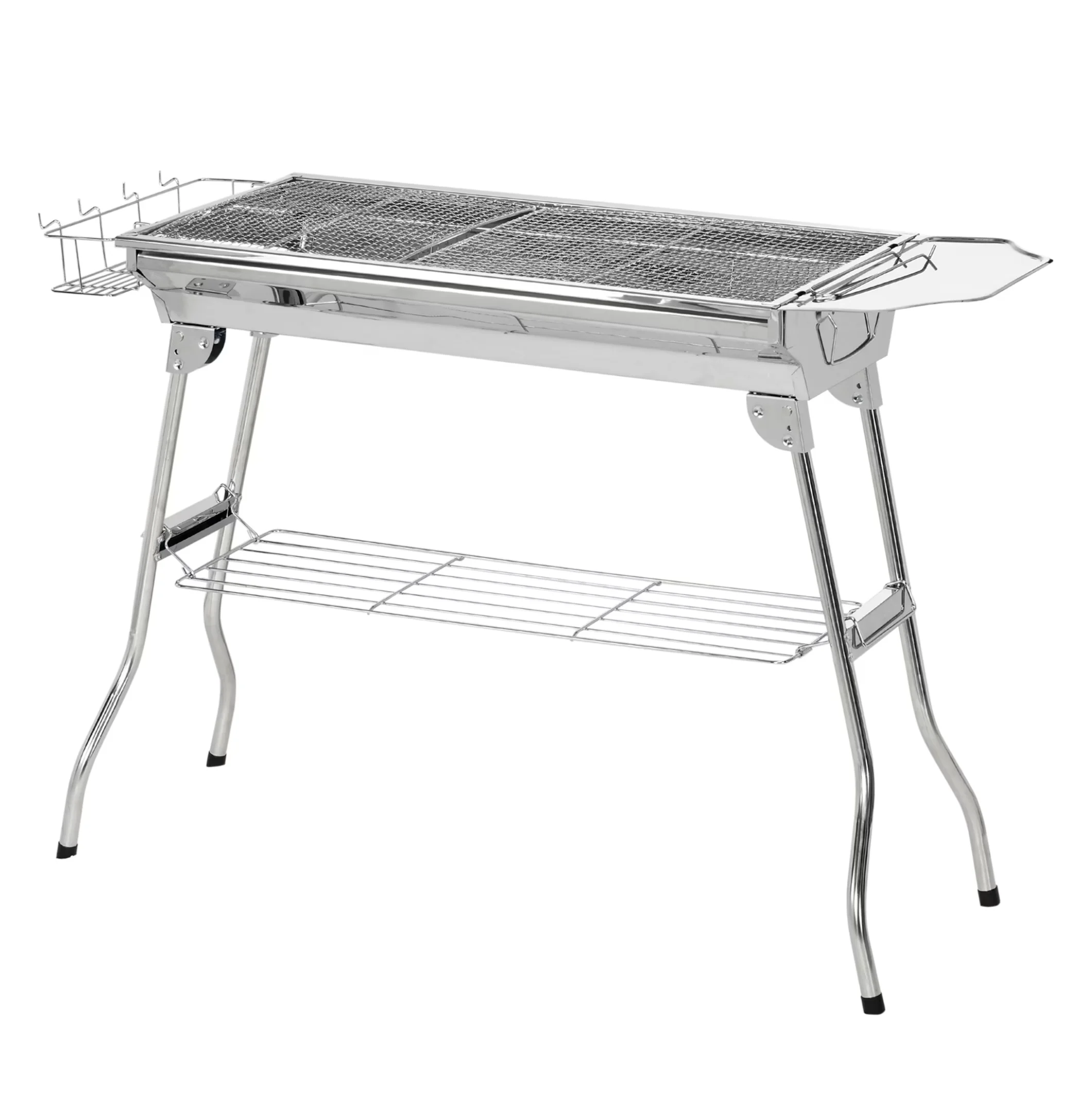 Sleek Flat Top Grill with Storage Rack, Portable, Outdoor Hibachi - Silver Stainless Steel Stainless Steel Model B9F016