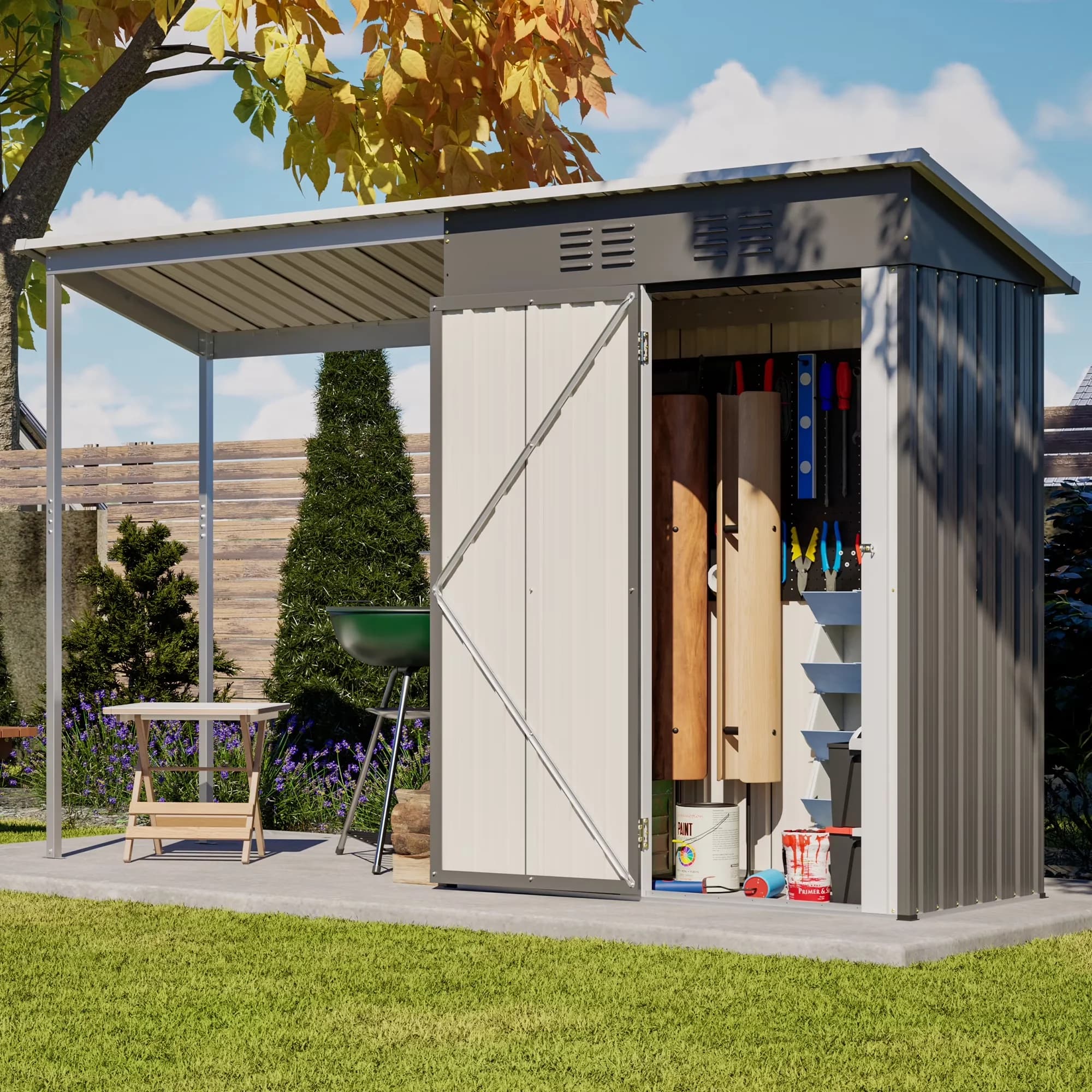 Shed Durable with Water-Resistant, Gray, 5x3FT Outdoor Gazebo - Grey Gray Model D71EC9
