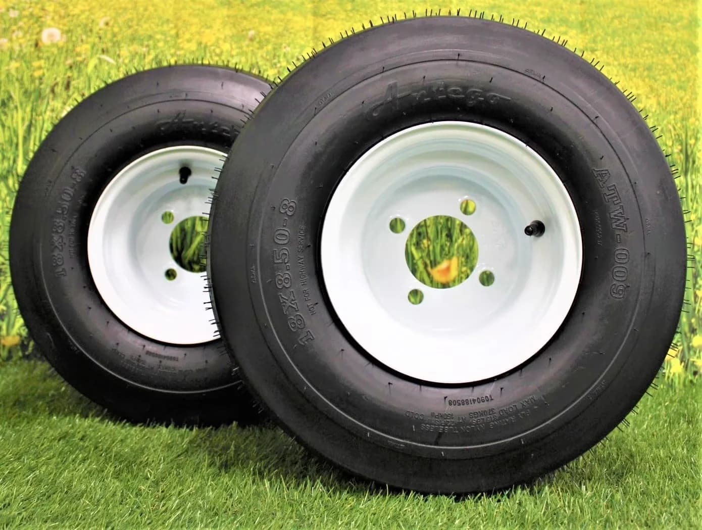 Premium Golf Cart Tire with Smooth, and Wheel 18x8.50-8, PSI: 22; Load Rating at 10 mph: 815 lbs - Model A9ADF4