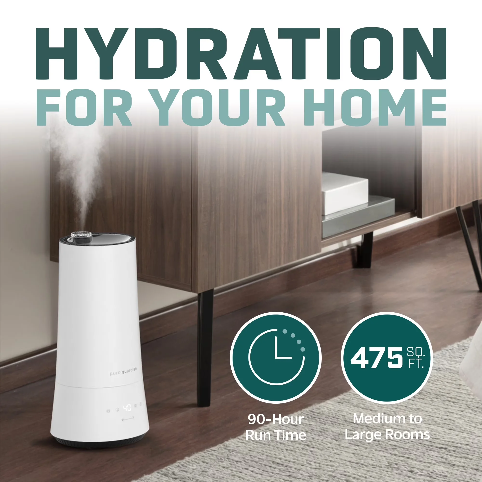 Premium Humidifier with Variable Speed, 475 Sq. ft. 90-Hour Cool Mist Ultrasonic, H997W - White Model 3202D4