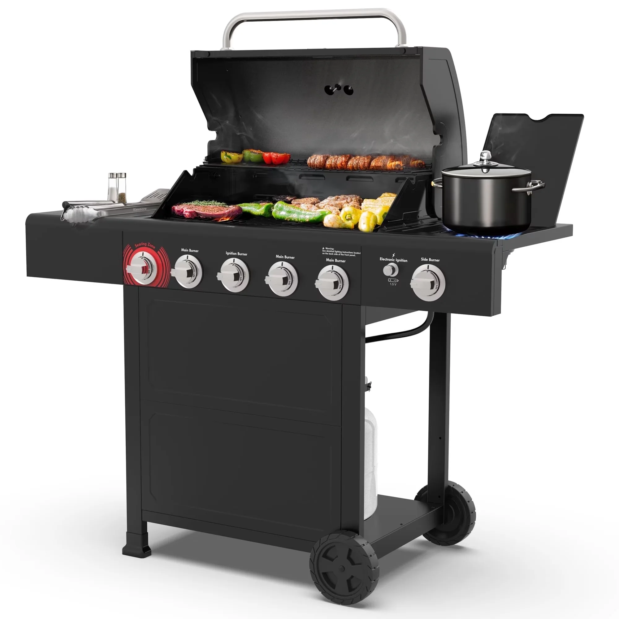 Classic Gas Grill with 66000 BTU, Heat Thermometer, BBQ Propane - Black Stainless Steel for Outdoor, Patio Model E4D30E