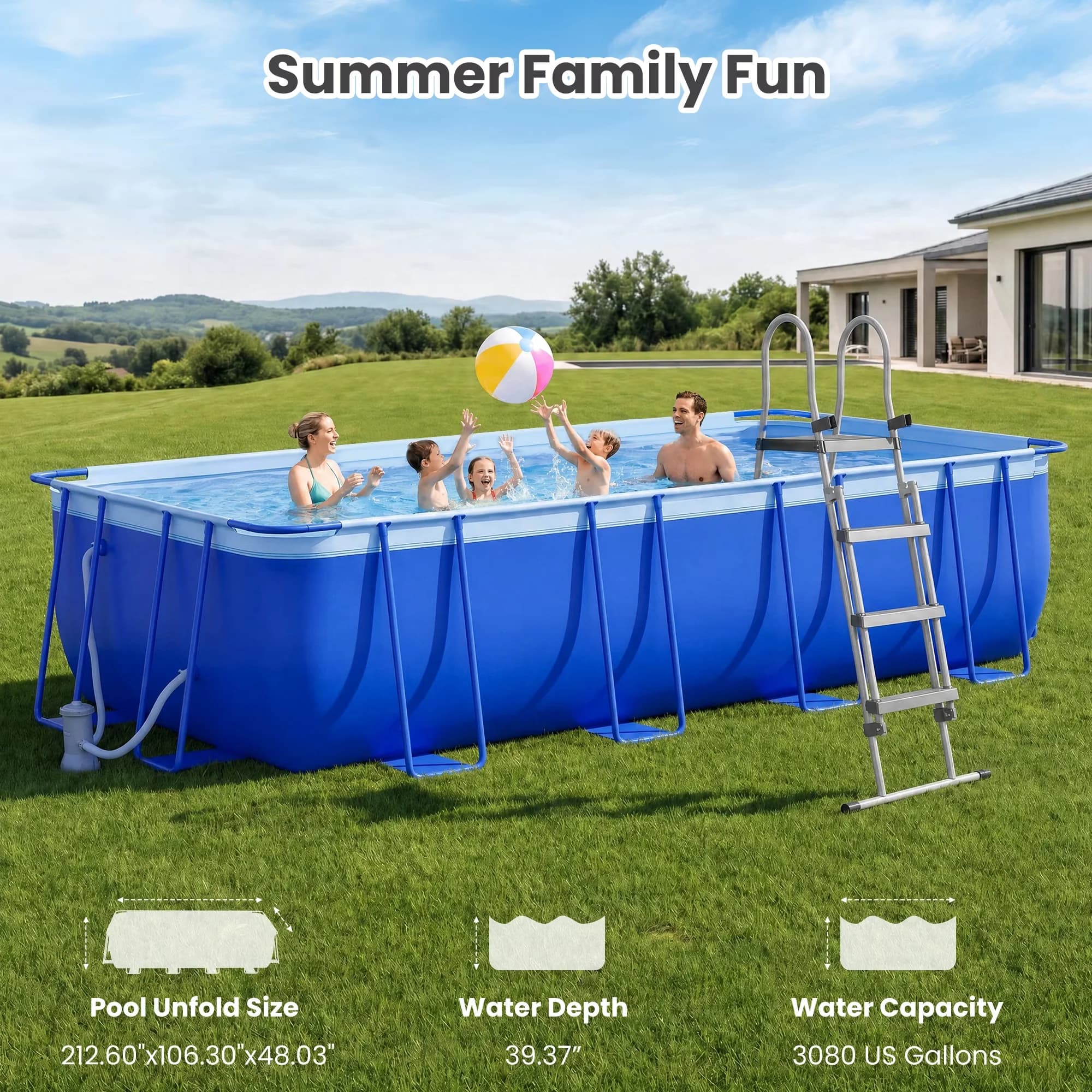 Reliable Above Ground Pool with Puncture Proof, Fade Resistant, Puncture Resistant - Blue Model 81F5C5