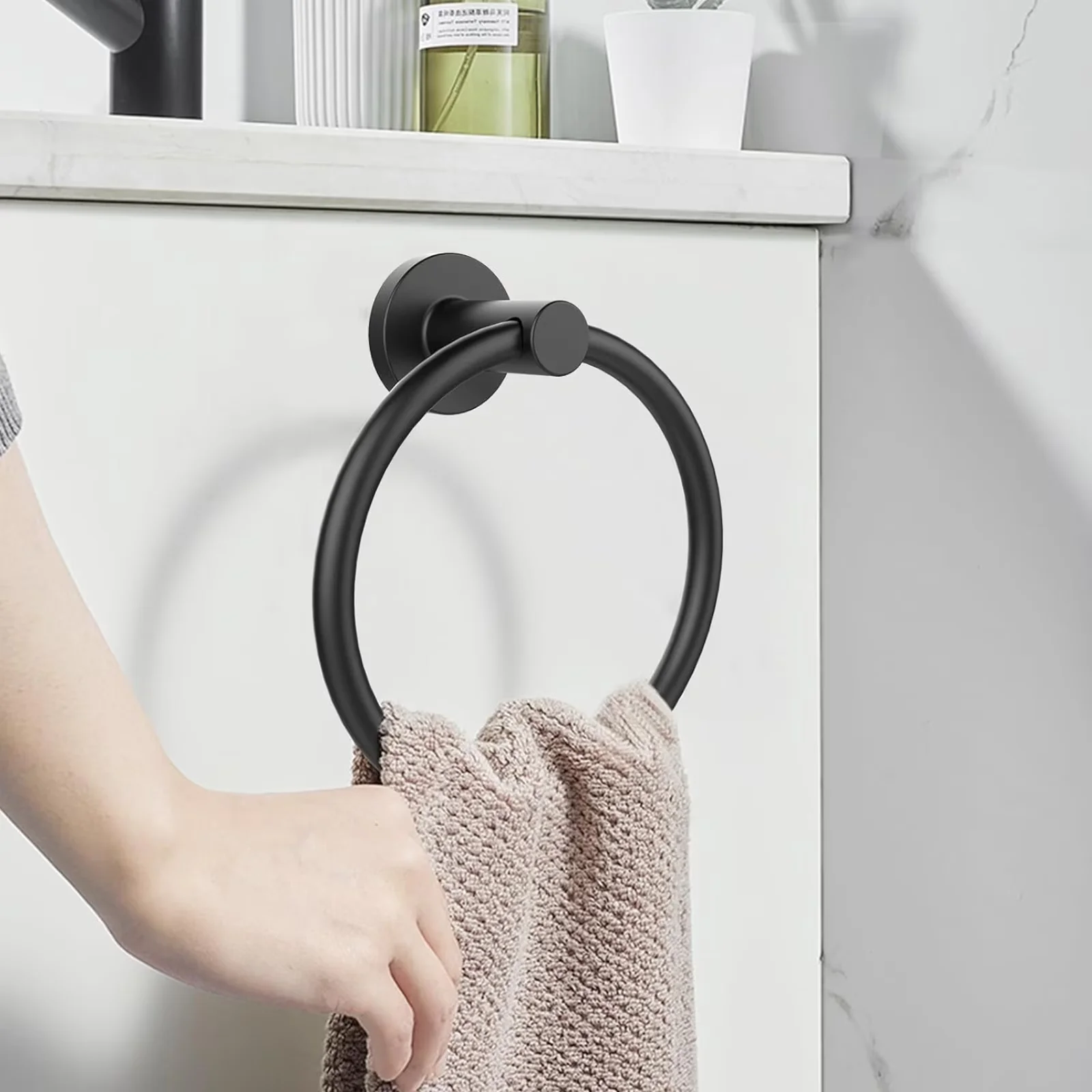 Sleek Bathroom Renovation with Rust Resistant, Matte Black Towel Ring Towel Holder - Stainless Steel Black for Bathroom, Kitchen Model C416AB