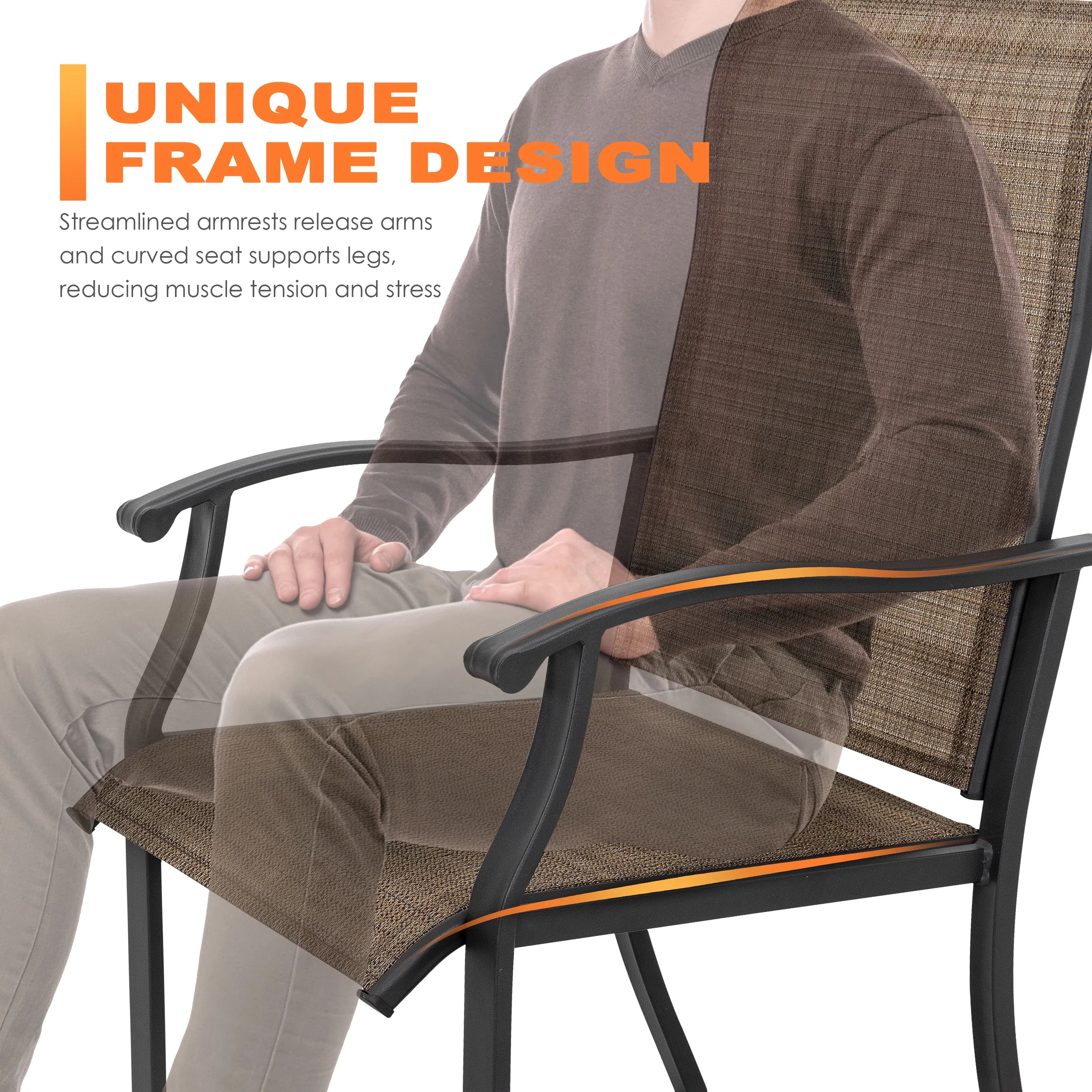Classic Patio Dining Set with Glam, 7 Pieces, All-Weather Outdoor Furniture - Textilene Brown Model 6D99F4