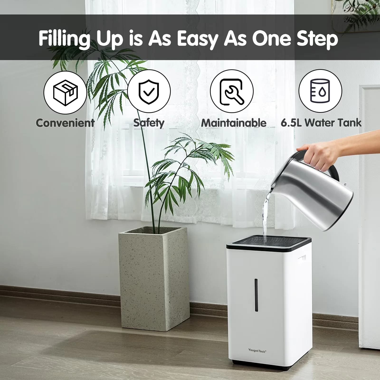 Premium Humidifier with 30W, Timer, Evaporative Humidifiers - White for Multiple Applications Model AE1CA6