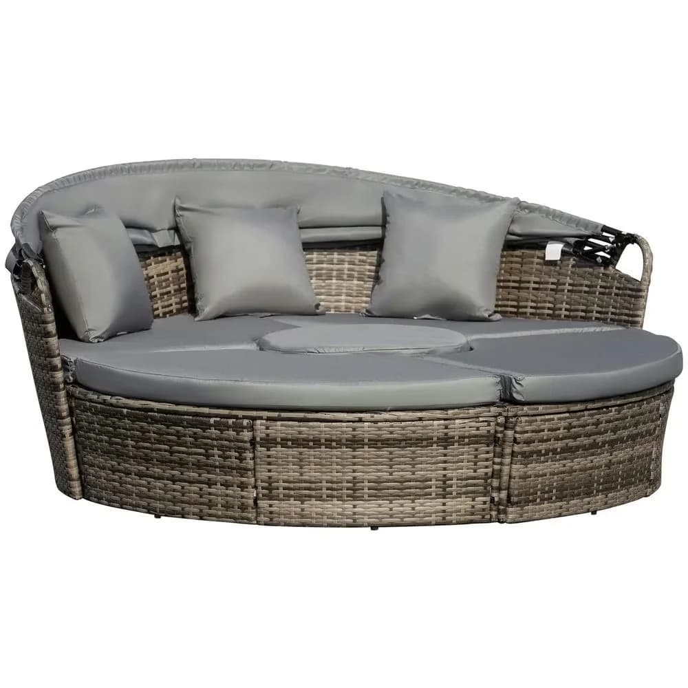 Versatile Outdoor Sofas Sectional with Canopy, Modern - Gray Pe Rattan, Metal for Patio Model 81AC8F