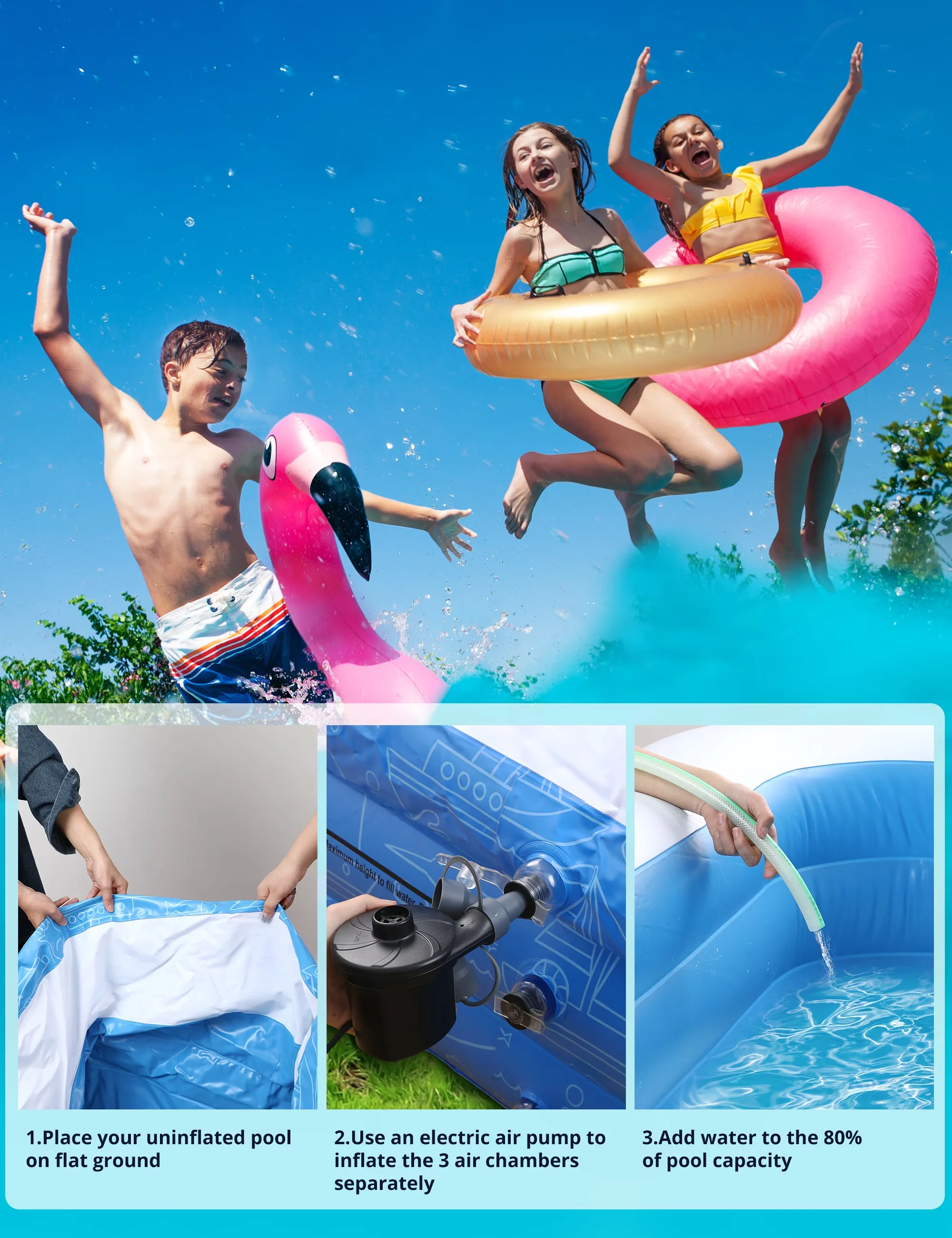 Premium Inflatable Pool with Puncture Proof, Uv Resistant - Blue for Garden Model 6F068D