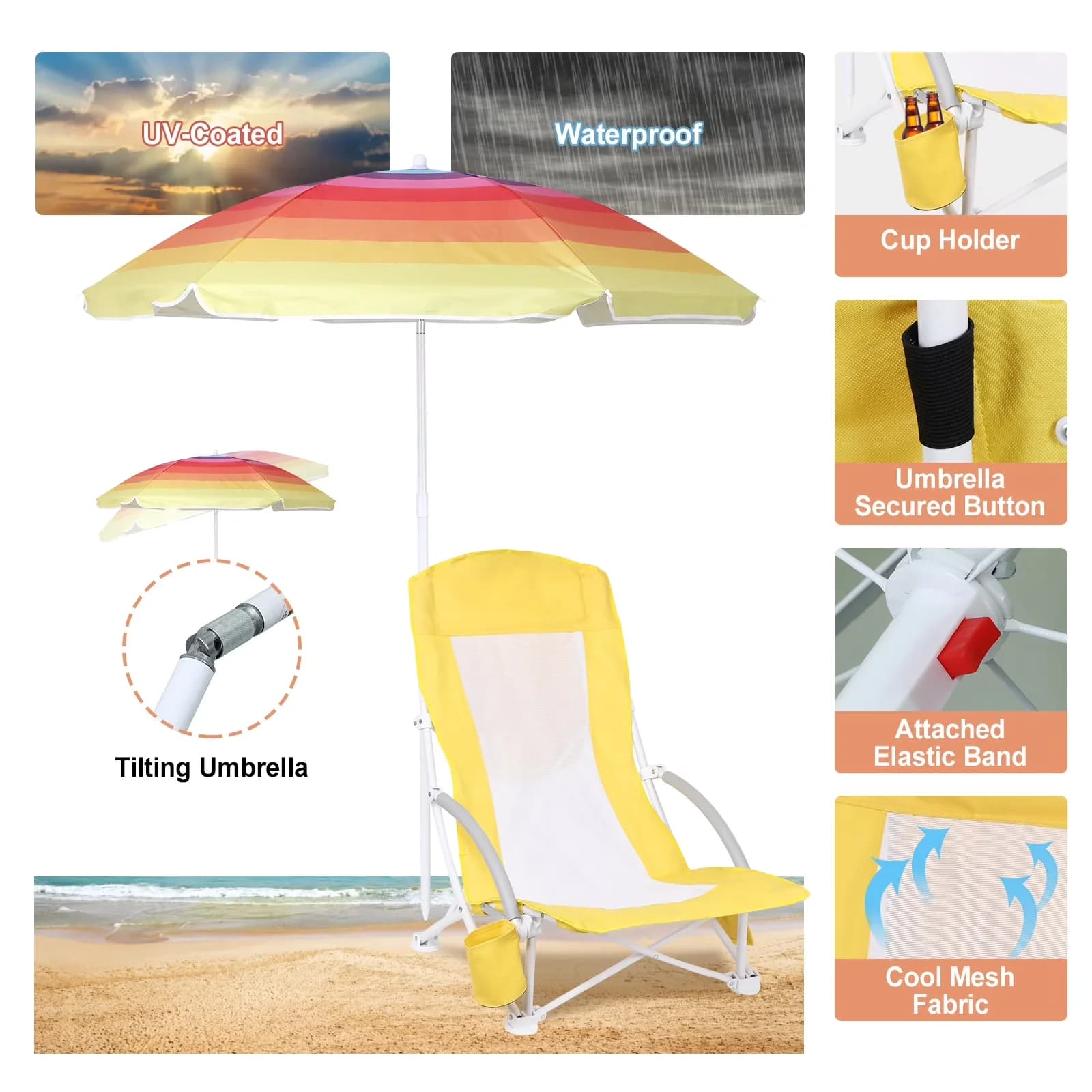 Quality Beach Chair with Folding, Chairs, Nice C - Polyester Yellow for Outdoor, Camping Model 390B27