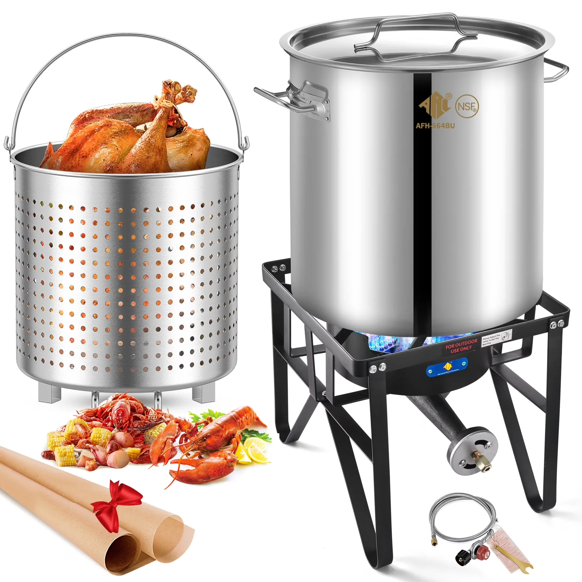 Premium Outdoor Fryer with 200000 BTU, 64QT Stainless Steel Seafood Boil Pot - Black Stainless Steel for Outdoor Model C9C7F7