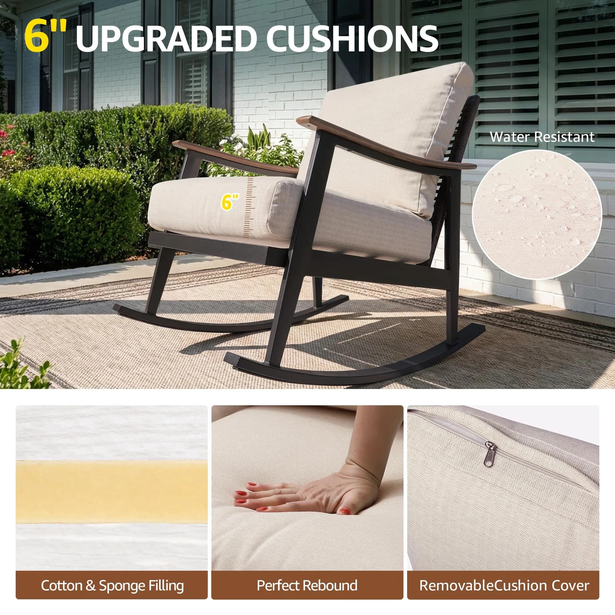 Quality Patio Conversation Set with Weatherproof, 6" Soft Cushions - Beige Model F9A49B