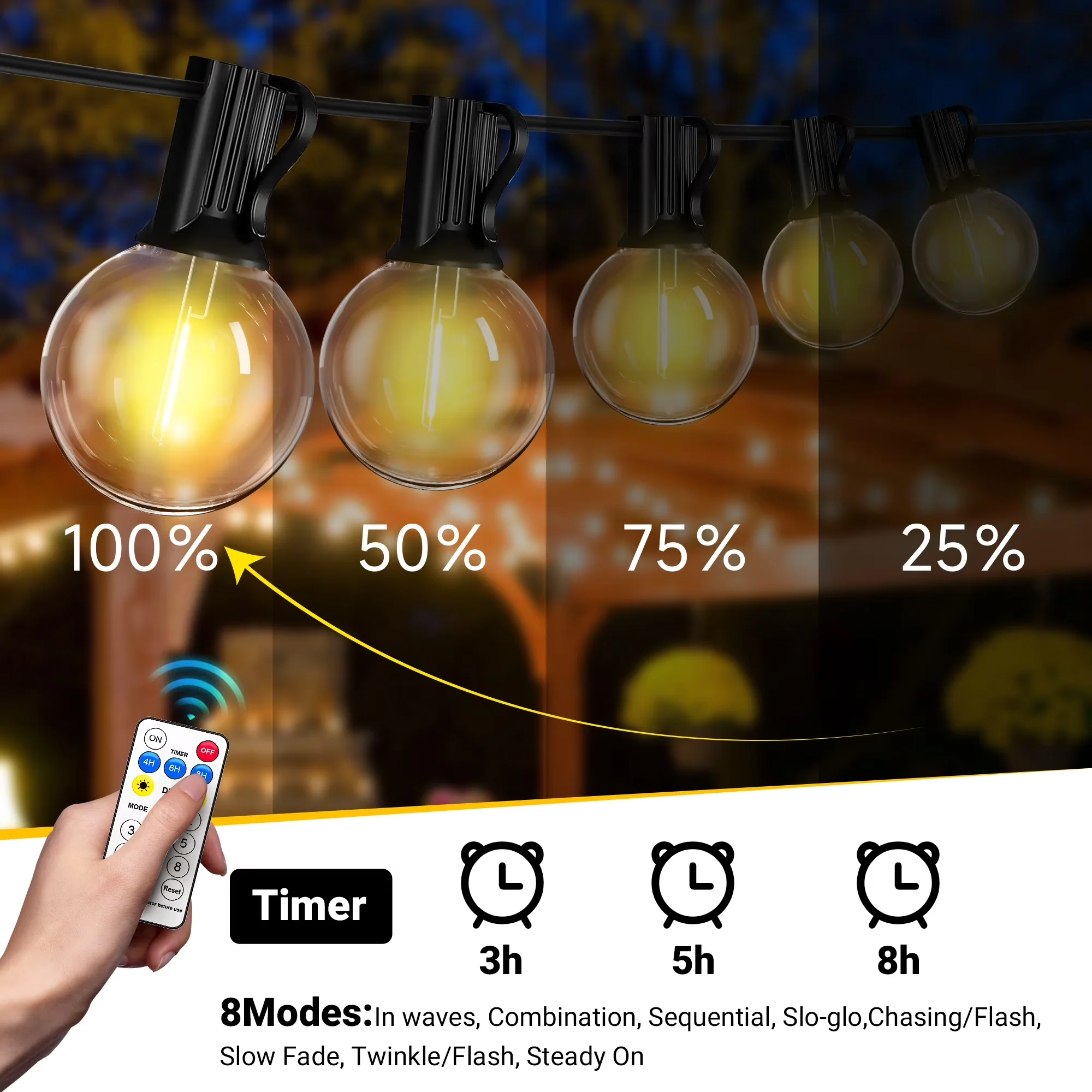 Professional Novelty Light with LED, Solar, Color Changing - White 100ft Model E7CBAC
