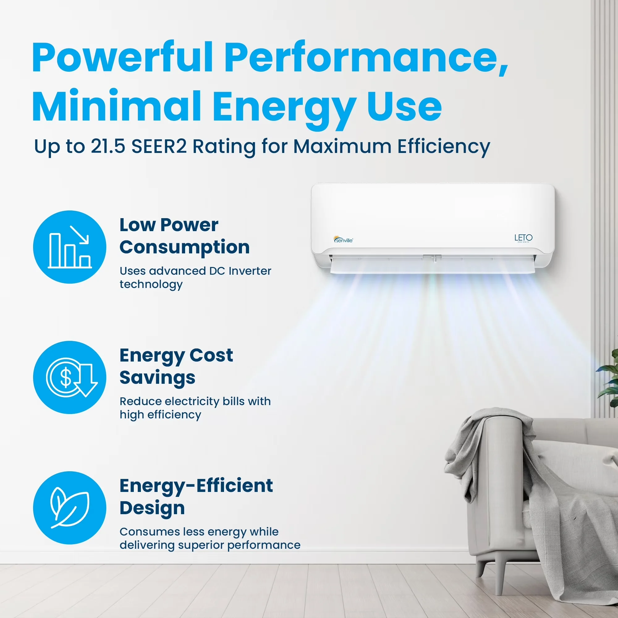 Modern Air Conditioner with 18000 BTU, 230V, 18000 BTU Mini Split Heat Pump - White Model 01FA98