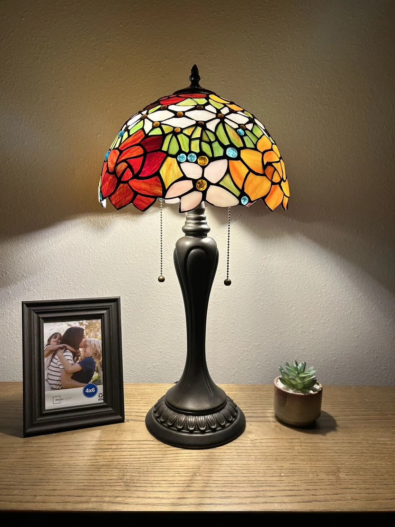 Table Lamp Classic with LED, Stained glass shade, LED bulbs Included - Resin Multicolor for Dining Room, Living Room Model 07B681