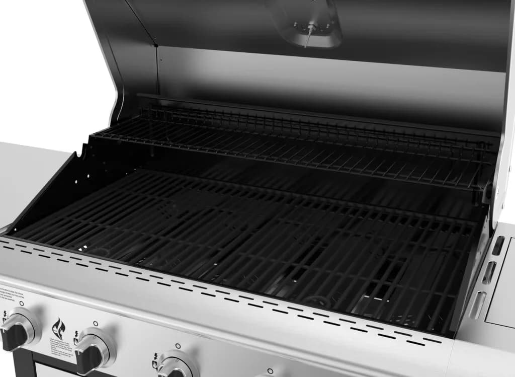 Compact Gas Grill with Warming Rack, Grease Pan, Heat Thermometer - Stainless Steel Silver Model B705F2