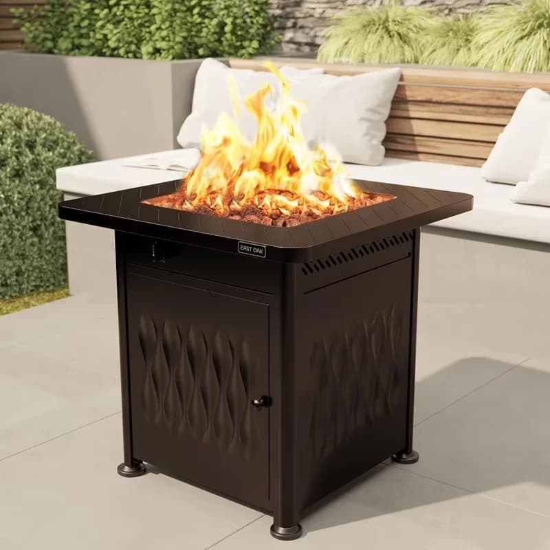 Modern Outdoor Heating with 52000 BTU, Smokeless, 28" 52000 BTU Propane Gas Fire Pit Table - Brown Stainless Steel Model B31942