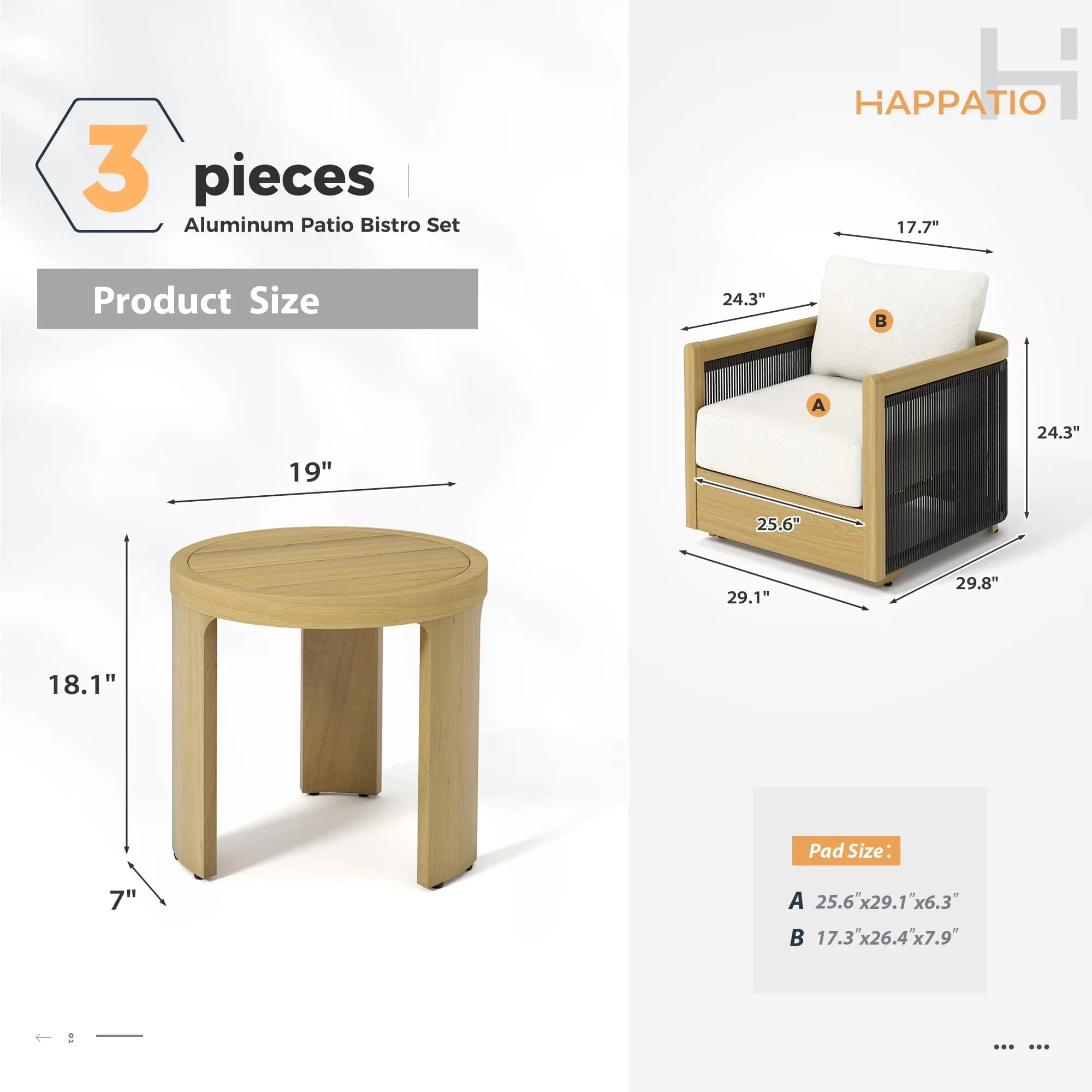 Classic Patio Conversation Set with Weatherproof, Side Table - Aluminum Beige for Garden Model 0A3A35