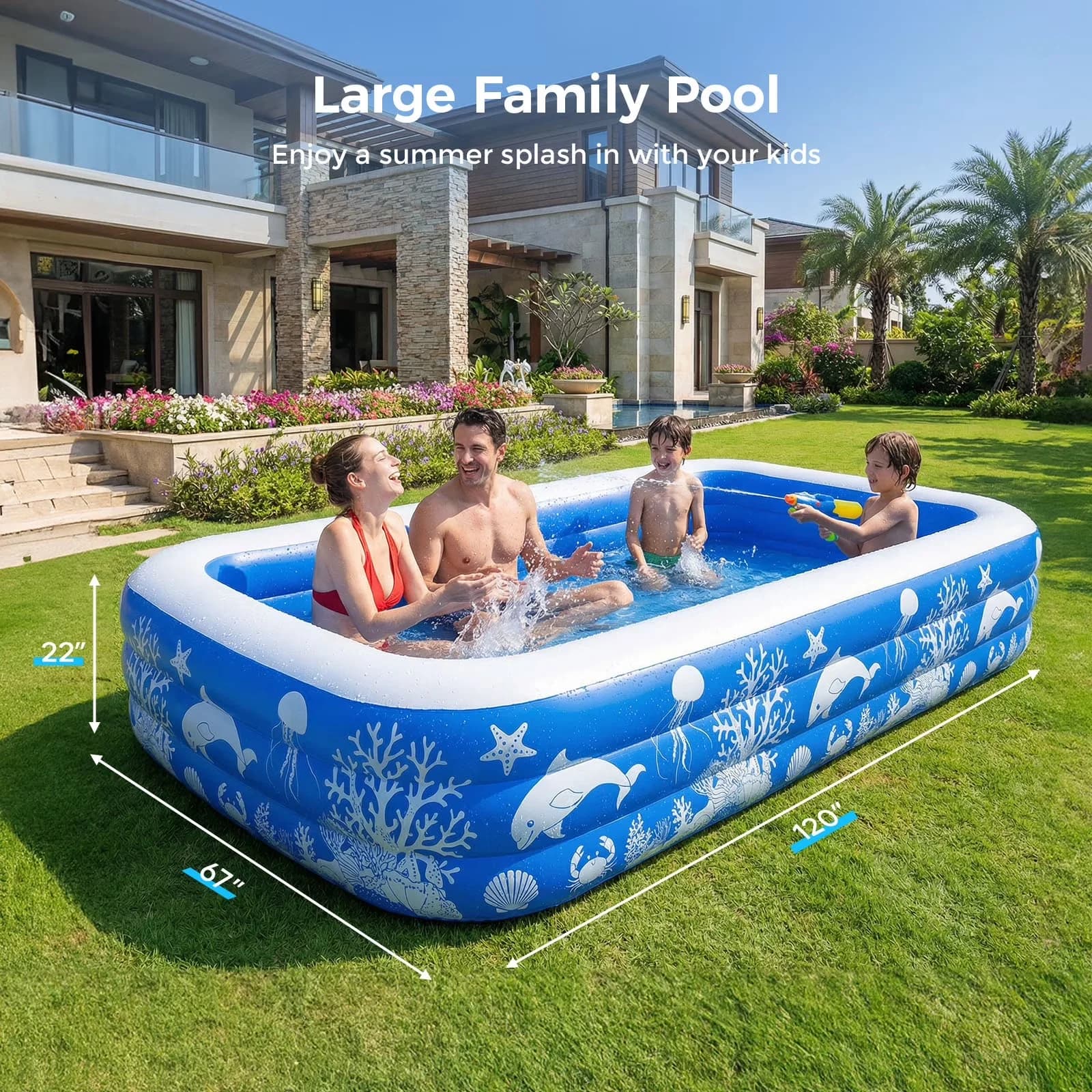 Innovative Inflatable Pool with Puncture Proof, Puncture Resistant - Blue Model CEF774