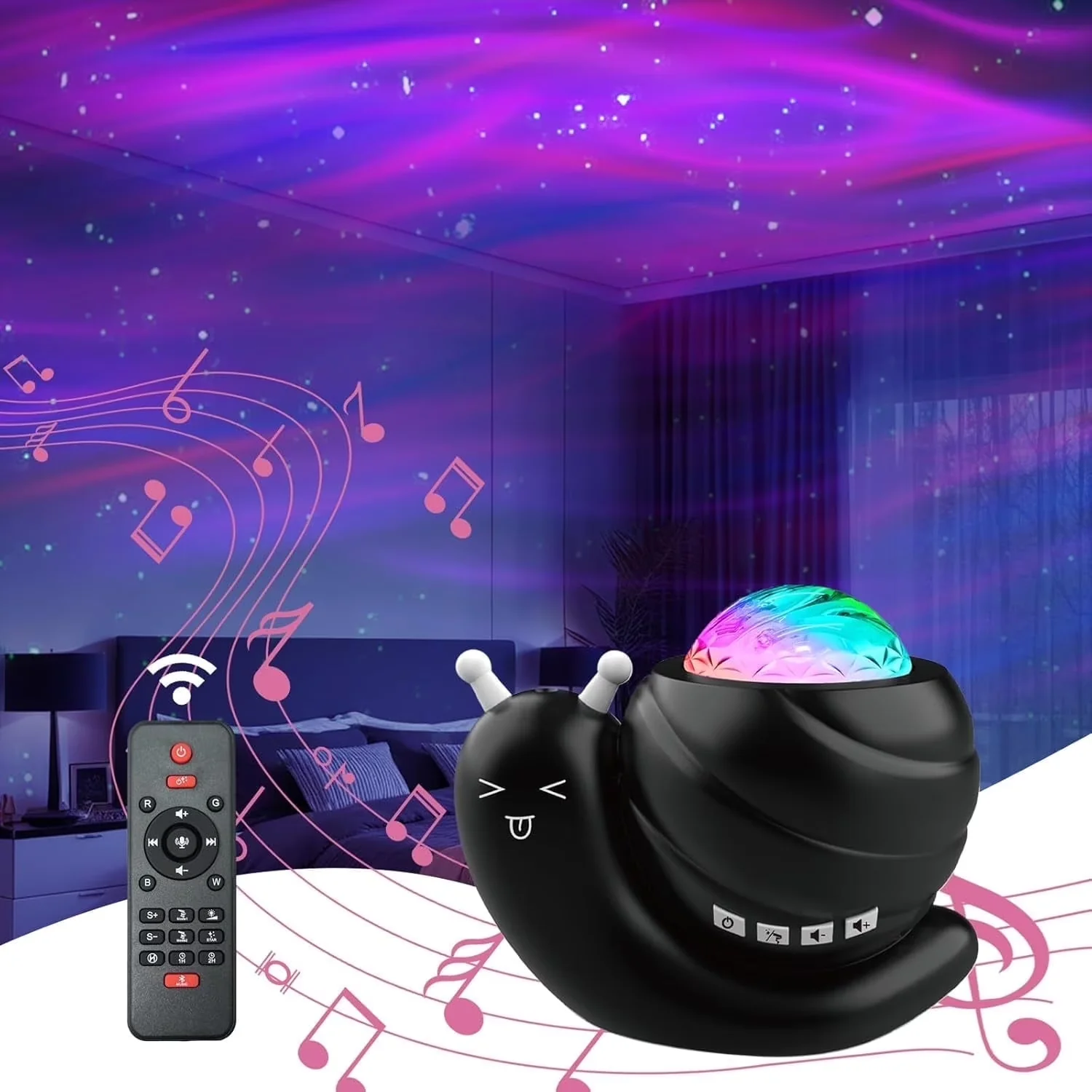 Sleek Led Lighting with LED, Battery, Northern Lights Projector - Black for Bedroom, Party Model F14C59