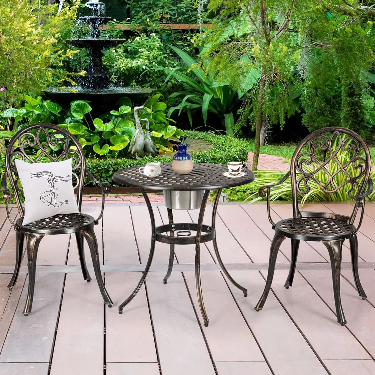 Efficient Patio Dining Set with Weather-Resistant, Material: Cast Aluminum, Stainless Steel, Single Chair Capacity: 220lbs - Bronze... Model C4E385
