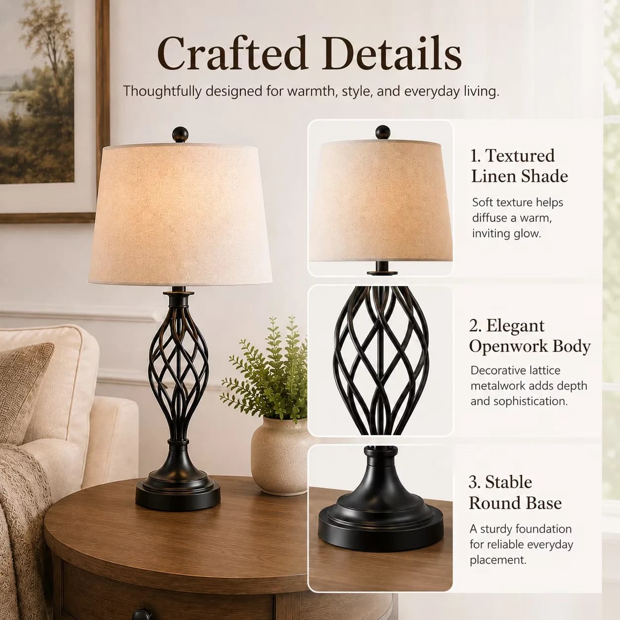 Quality Lamp Set with Incandescent, Modern, Dimmable - Metal Black Traditional Model 0DFB24