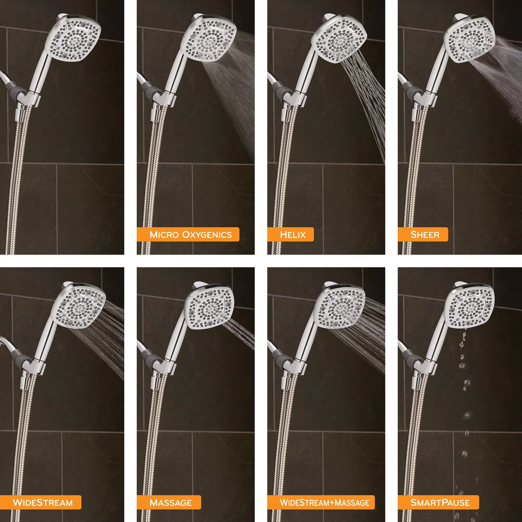 Durable Shower Head with High Pressure, Infuse 7-Setting Chrome Handheld - Abs Silver Model 03F4FC