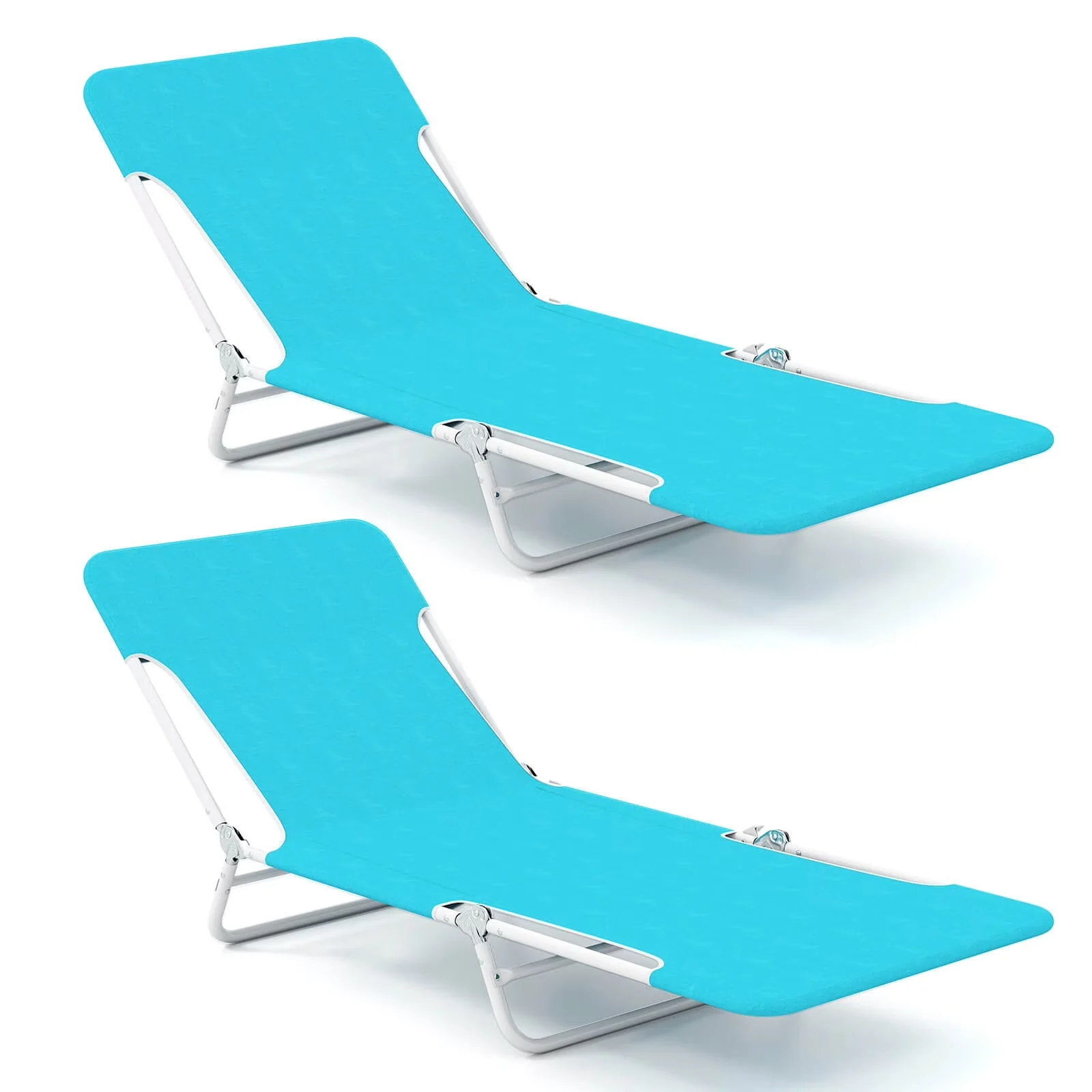 Stylish Beach Chair with Adjustable Backrest, Reclining, 2 PCS Outdoor Folding Chaise Lounge for Patio - Model DE49BF