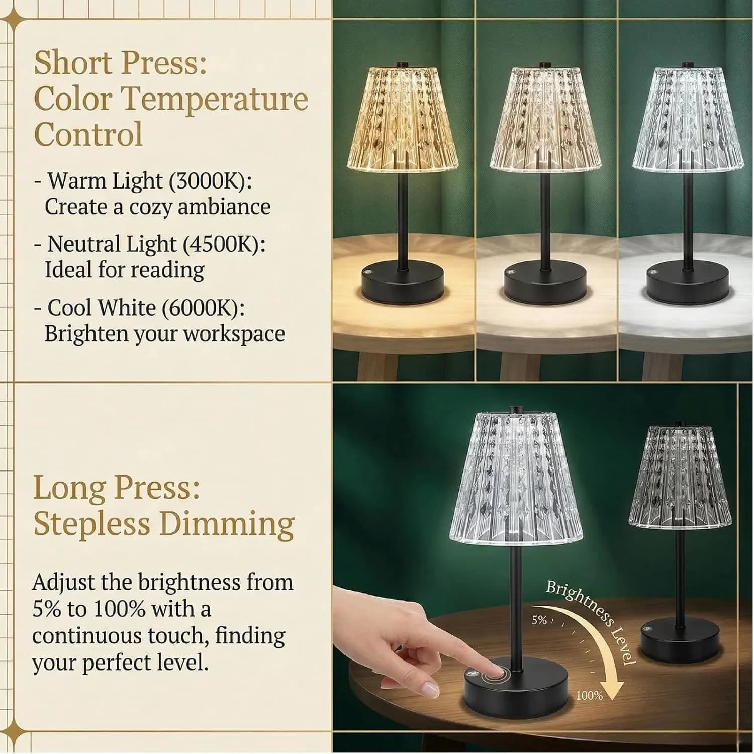 Sleek Lamp Set with Mini Wireless Table, Black Cordless Table Rechargeable - Model 39A2E6