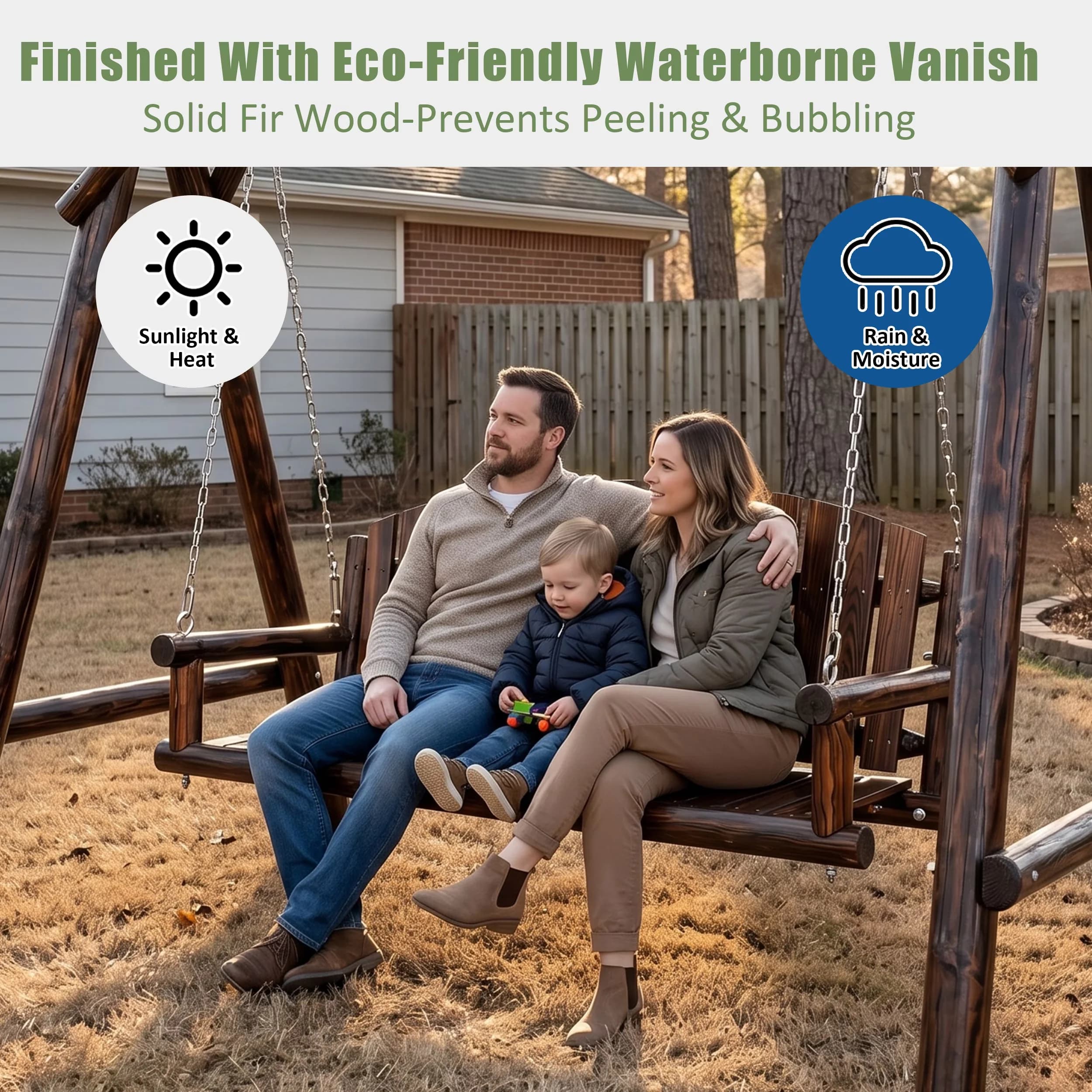 Versatile Patio Chair with Rust Resistant, Waterproof, Water-Resistant - Solid Fir Wood Brown for Patio, Garden Model C5686D