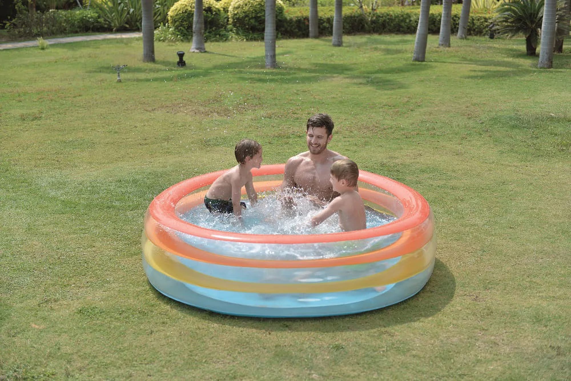 Modern Inflatable Pool with Offers a convenient drain on the bottom, Translucent Walls - Blue Model 1307A3