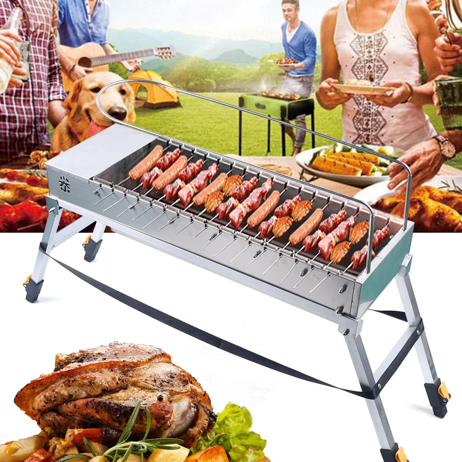 Charcoal Grill Durable with Portable - Stainless Steel Silver 10RPM - Sleek Profile Model BA9CE4