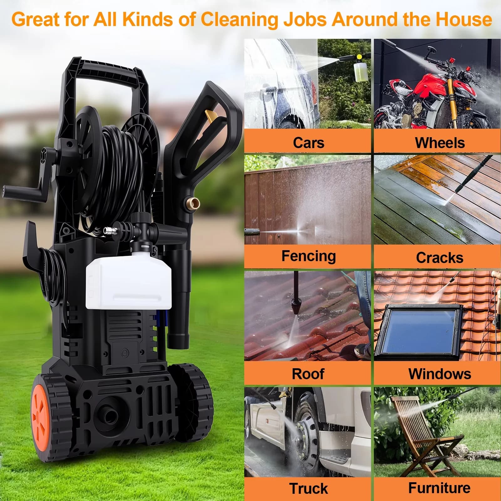 Premium Pressure Washer with Quick Connect Tips, 2 large wheels for easy to move for Home - Model 66A70F
