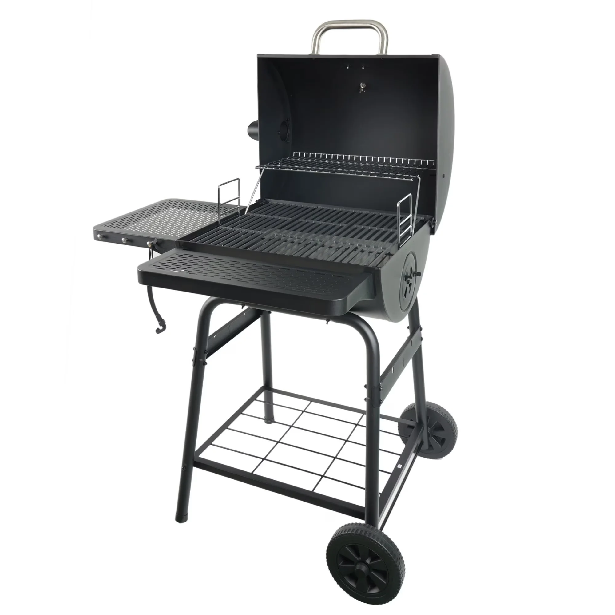 Stylish Flat Top Grill with Warming Rack, Black, 23" Charcoal Barrel - Steel Model DDAF5D