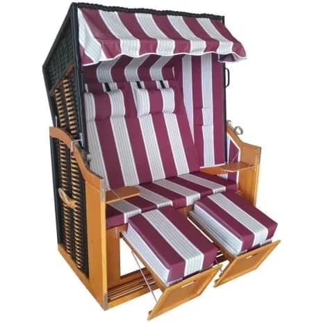 Beach Chair Sleek with Folding, 2 footrests, 2 foldable side tables - Red-Cream Model 1C1278