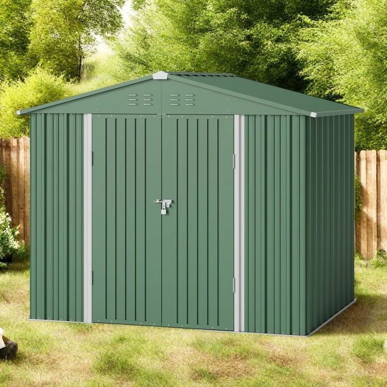 Professional Shed with Lockable Door, Color: Grey&Brown&Green - Steel Green for Patio Model C19D23