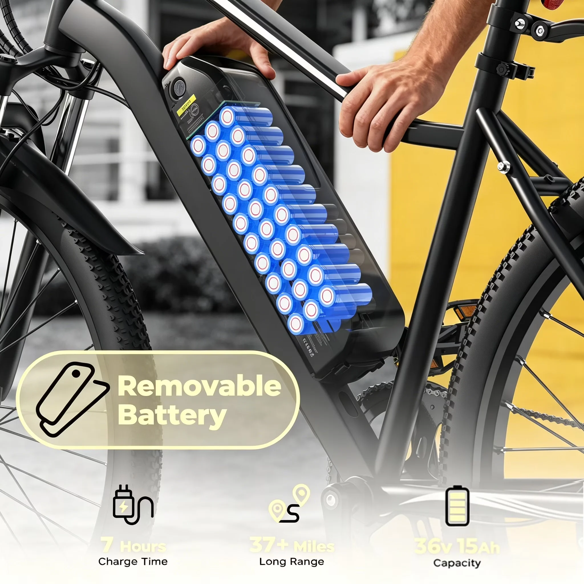 Electric Bike Durable with Battery, 750W, 36V - Black - Rustic Charm Model 505599