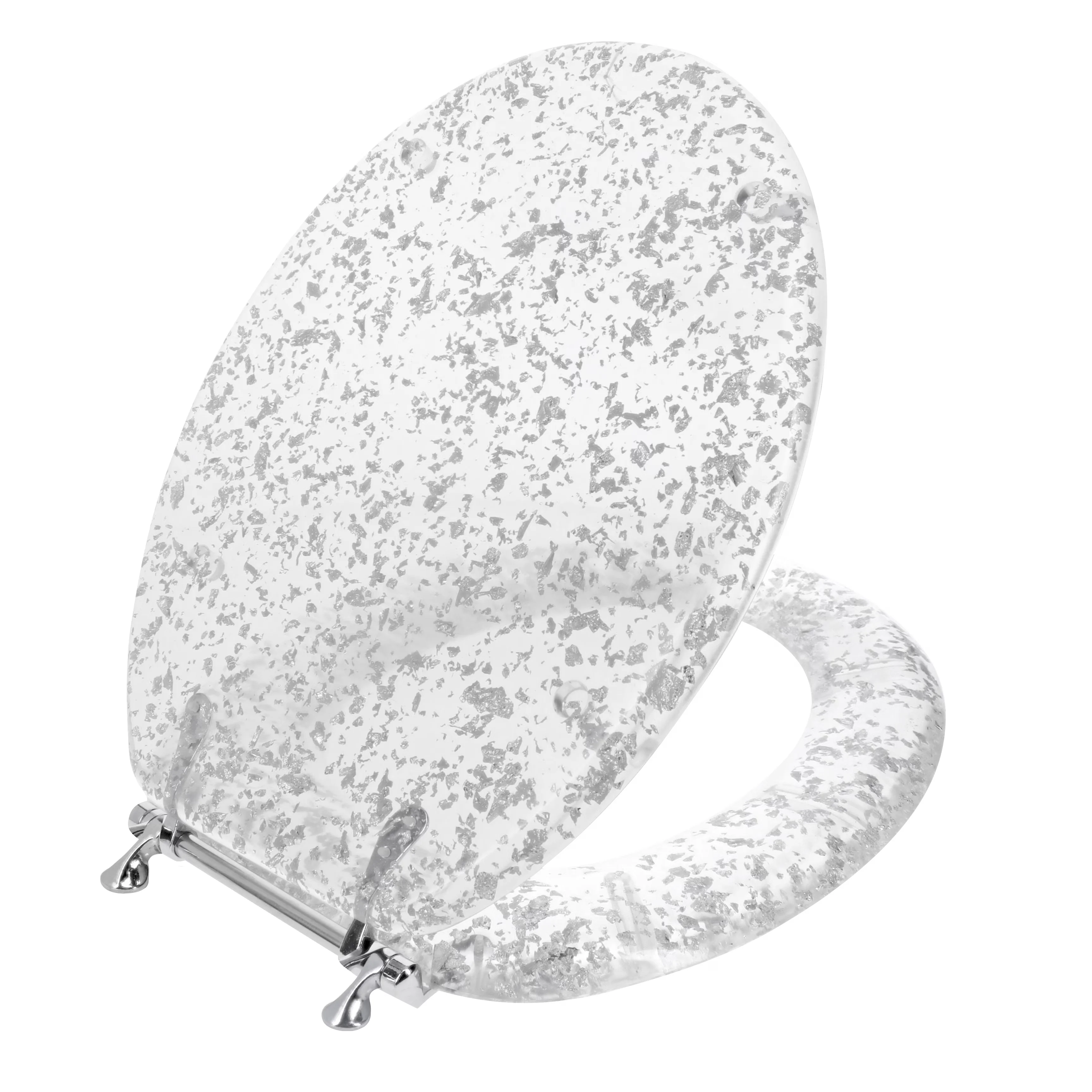 Sleek Toilet Seats And Lid with Easy Installation, Elongated Resin Decorative Seat - Resin Silver Model 5850BC
