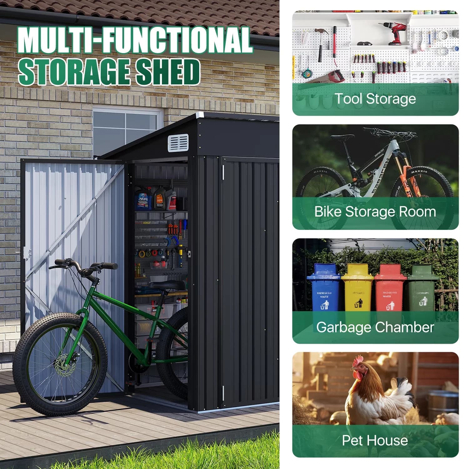 Shed Quality with Lockable Door, Weatherproof - Black Metal for Garden Model DE9E8B