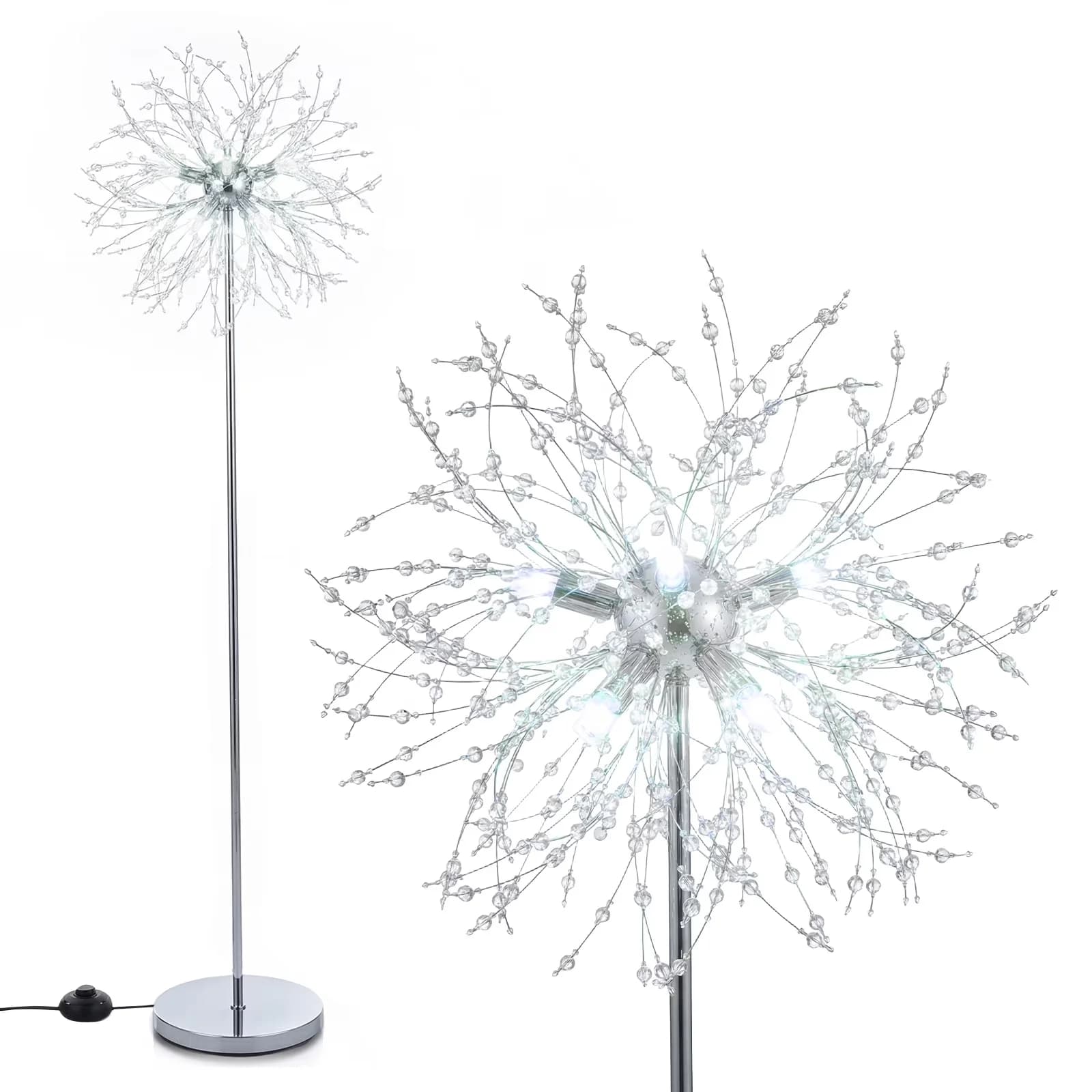 Floor Lamp Stylish with Modern, Assembly is required - Metal, Acrylic, Stainless Steel Silver for Living Room, Bedroom Model 1E756C