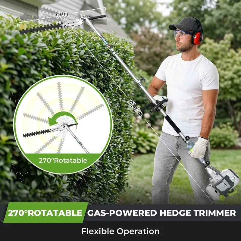 Efficient String Trimmer with Attachment Capable, 8.7 ft Long Reach Pole Saw - Green Model 136A99