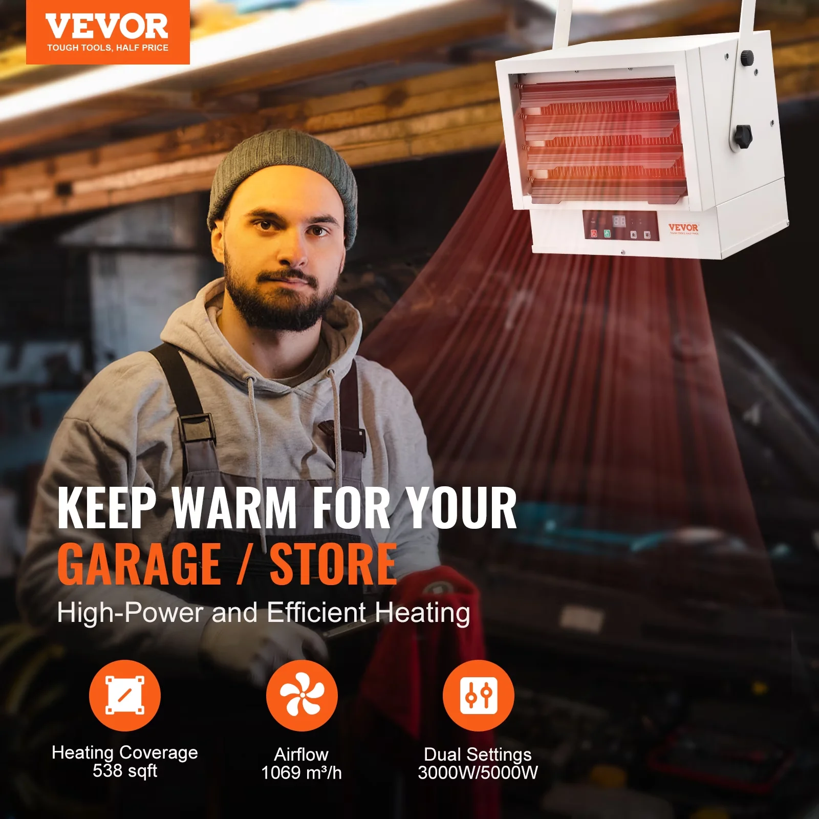 Premium Portable And Electric Space Heater with 5000W, Adjustable - White Model EF78F5