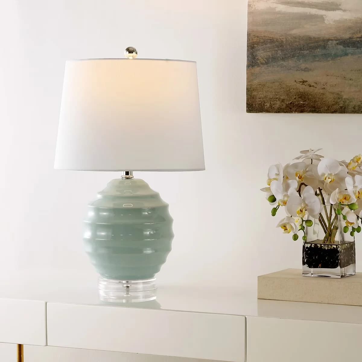 Durable Lamp Set with Incandescent, Modern, Wembli 22 in. Contemporary Table Lamps - Off-White Ceramic Model 570705