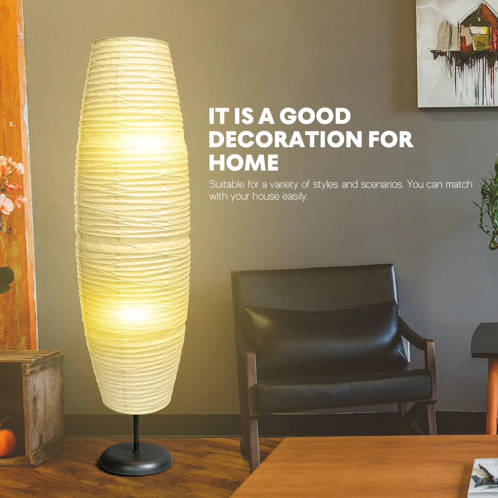 Essential Floor Lamp with Standard Lamps, Modern, White Paper Shade - Iron White for Home Model 745C7C