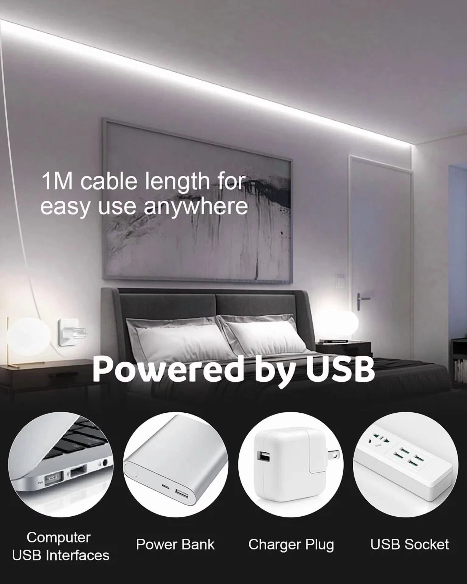 Led Lighting Modern with LED, Usb Cob Strip Light, 5V 6000K Daylight - White for Kitchen Model 05CB2A